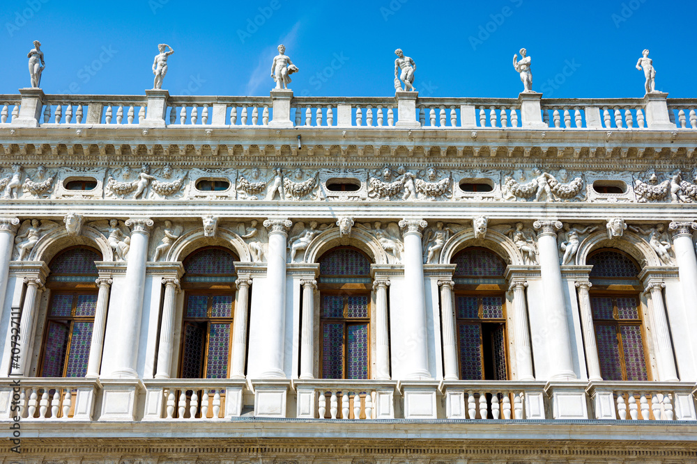 Facade of The Marciana Library or Library of Saint Mark, Venice, Italy