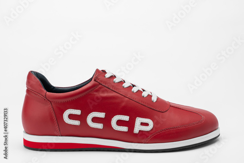 red shoes with the inscription of the USSR on a white background