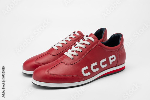 red shoes with the inscription of the USSR on a white background