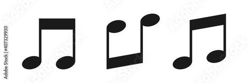 Eighth notes, song, melody. Black and white silhouette of musical notes. Illustration