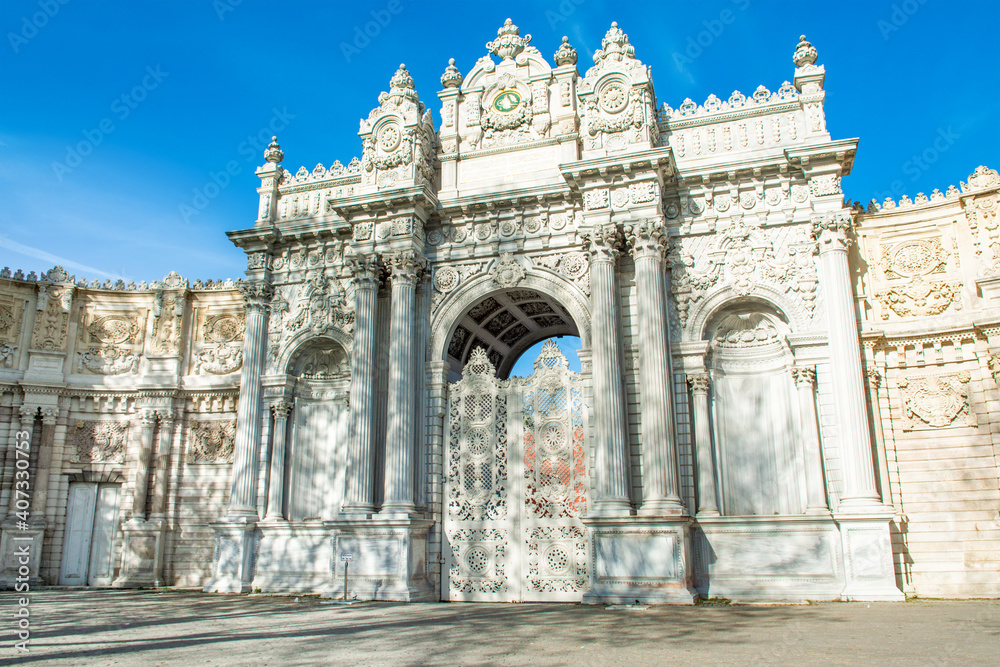 Detail view of main  gate of the Dolmabahce Palace, Istanbul
