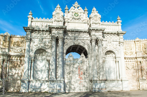 Detail view of main gate of the Dolmabahce Palace, Istanbul