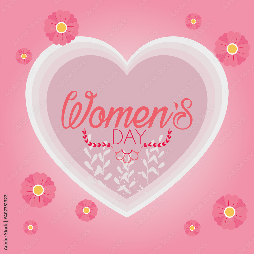 Womens day in heart with flowers vector design