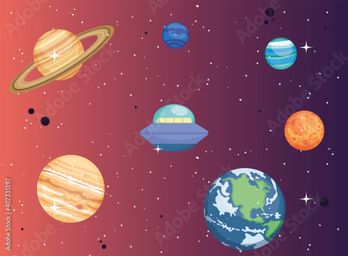 Space ufo and planets vector design