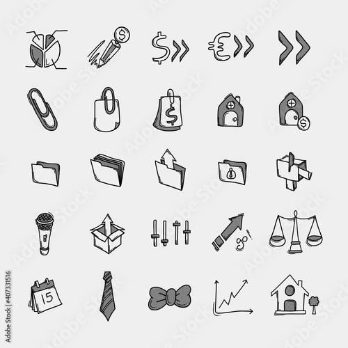 Business vector doodle icons set. Drawing sketch illustration hand drawn line eps10