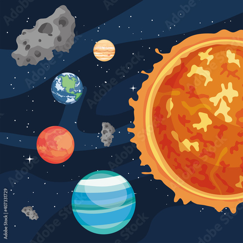 Space sun and planets vector design
