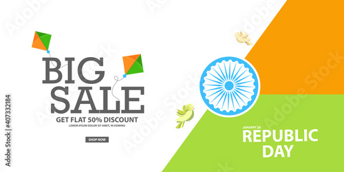 Vector illustration of 26th January Republic Day Offer Sale Background Template Design with 50% Discount - Big Sales Offer Advertising Design Background.Vector Illustration