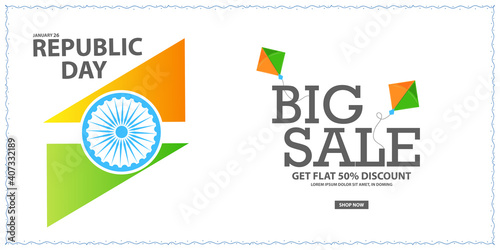 Illustration of Happy Indian Republic day celebration poster or banner background. Big Sale Promotion advertisement designs