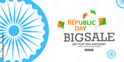 Vector illustration of 26th January Republic Day Offer Sale Background Template Design with 50% Discount - Big Sales Offer Advertising Design Background.Vector Illustration