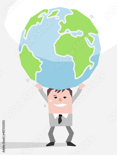 Cartoon Businessman carrying the Earth on his Head