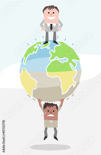 cartoon Earth and Humans divided into two Unequal Sides