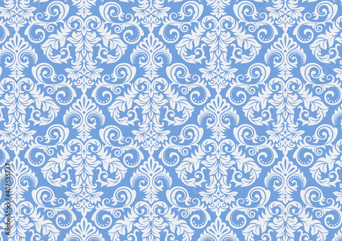 Blue white Damask seamless pattern background