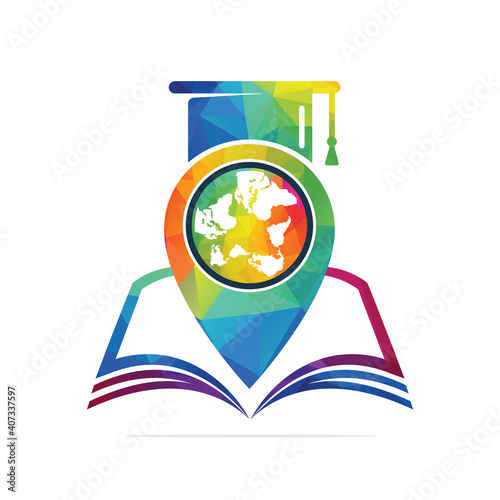 World education gps vector logo design. Globe with gradation cap and book icon design.