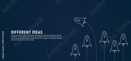 A different approach - different ideas of rockets. A group of rockets flying in one direction and with each other flying in a different way.