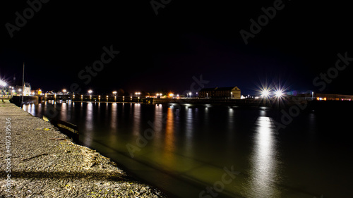 lights reflecting off the river taw near Barnstaple old bridge