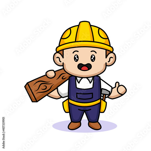 Cute male kid with construction worker costume