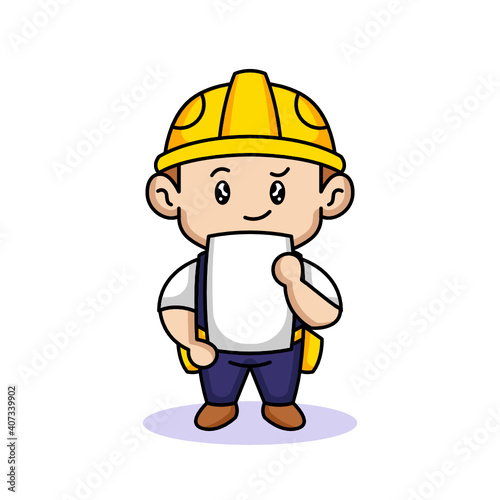 Cute male kid with construction worker costume