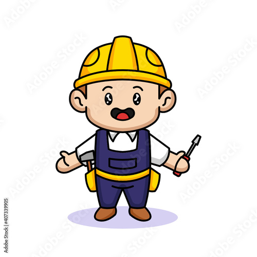 Cute male kid with construction worker costume