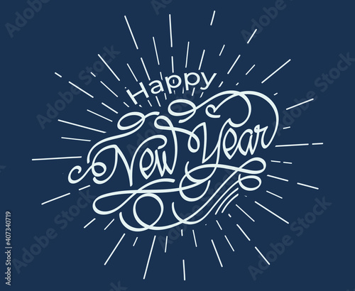 Happy New Year typography with sunburst vector for background, banner, template, concept. Luxury color of gold. Eps 10