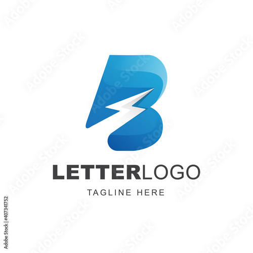 Letter B logo design with thunderbolt energy shape
