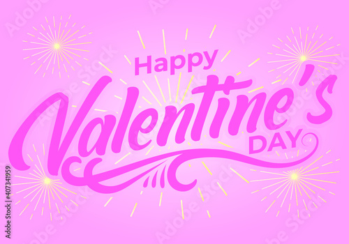 Pink happy valentine typography vector with sunburst background for banner, backdrop, greeting card, wallpaper. Eps 10