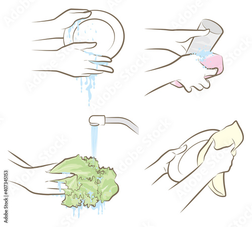 家事をしている女性の手のイラスト