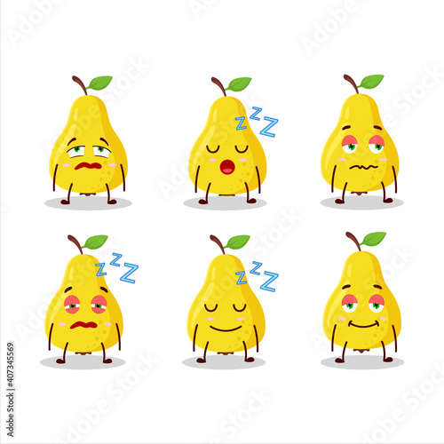 Cartoon character of yellow pear with sleepy expression