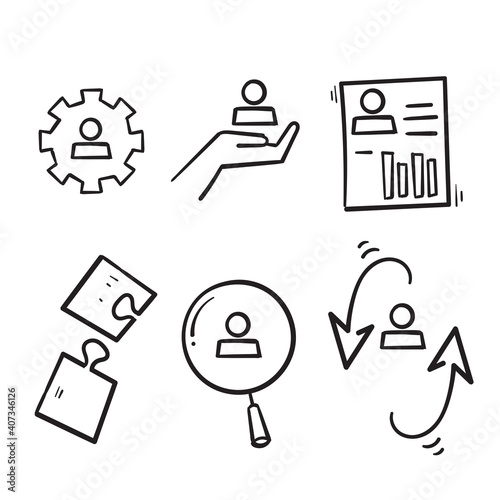 hand drawn Simple Set of Business Management Related Vector Line Icons in doodle style isolated