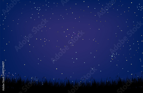 草原と綺麗な星空の背景素材
