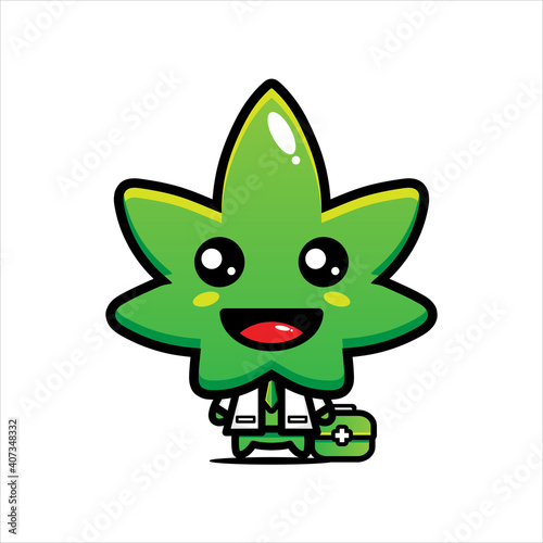 Vector design of cute marijuana characters as a doctor