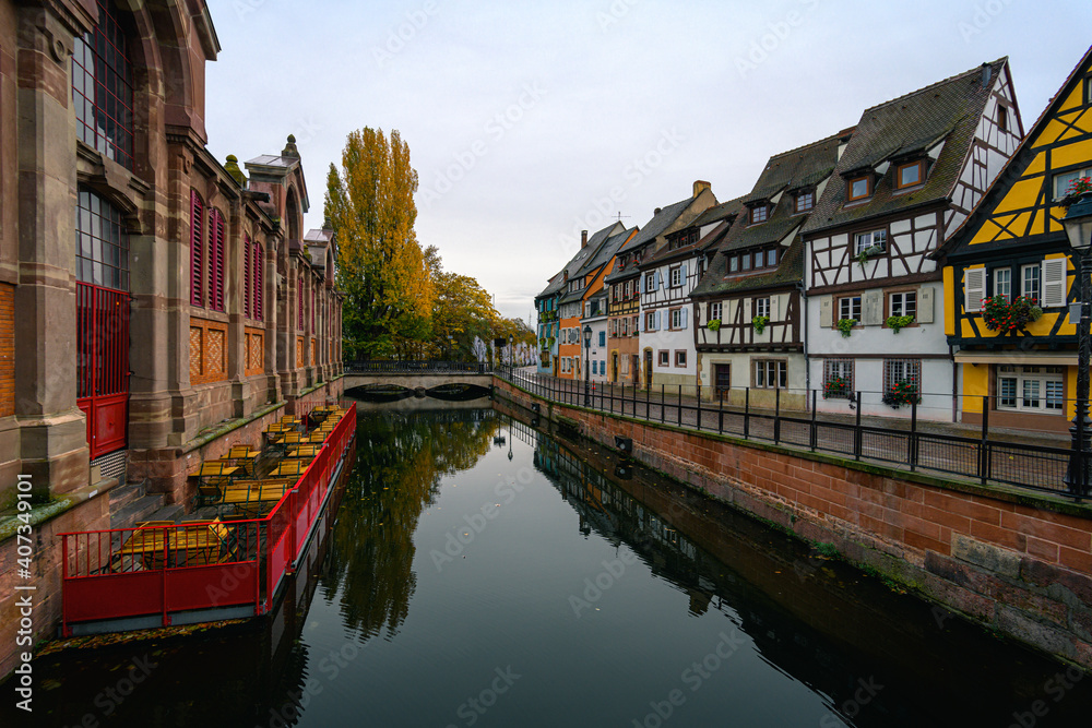 A view on Lauch river in Colmar town in France on a autumn day