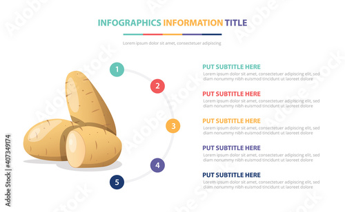 potatoes vegetables infographic template with 5 colorfull bullet number description