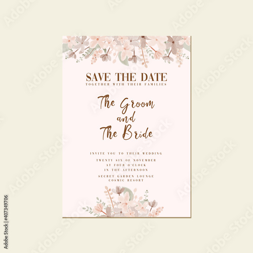 Simple Minimalist watercolor flower Wedding Save The Date Invitation Template
