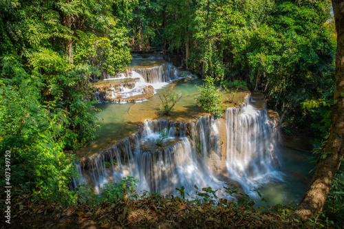 Landscape of Huai Mae Kamin waterfall Srinakarin Is a waterfall in the deep forest at Kanchanaburi  Thailand.