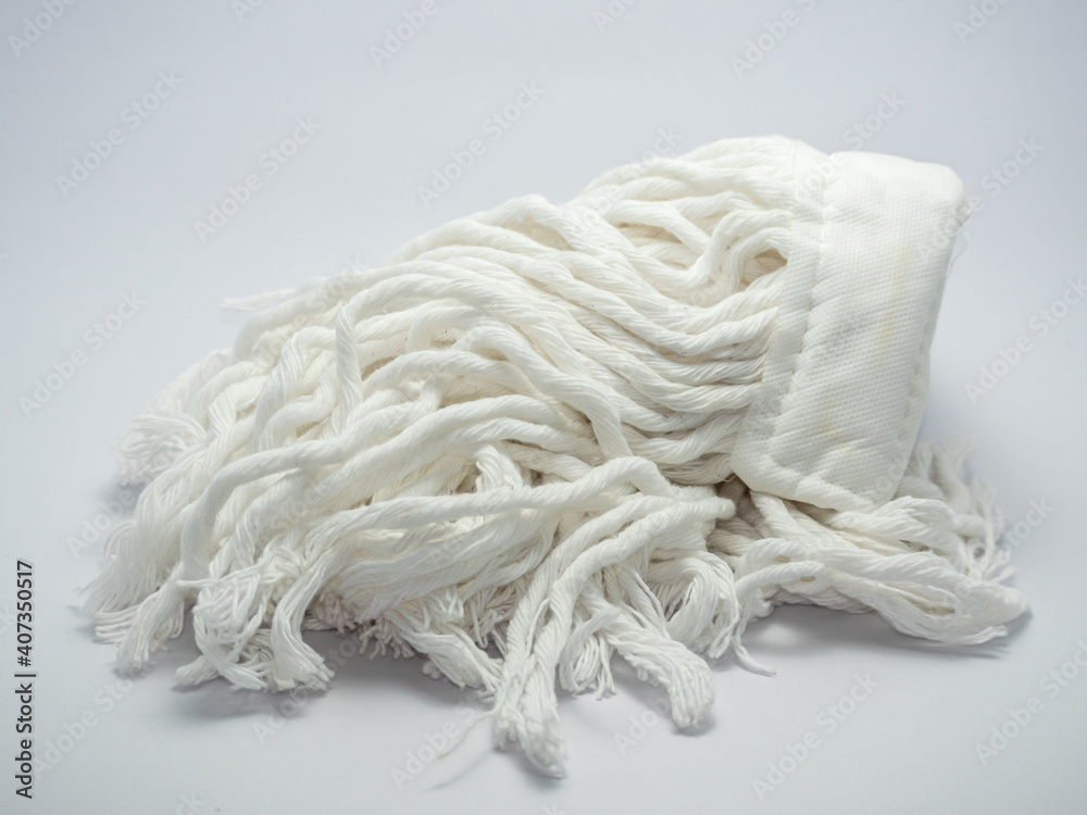 white mop head close up isolated on white background. white mop head close up isolated on white background.