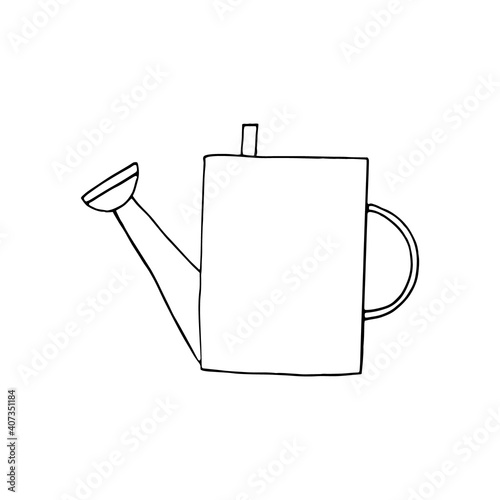 watering can icon, sticker. sketch hand drawn doodle style. vector monochrome minimalism. water, gardening, garden.