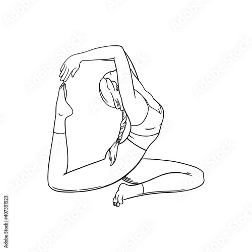 Hatha yoga stretching pose for flexibility. Woman practicing yoga pose. Sketch vector illustration isolated on white background
