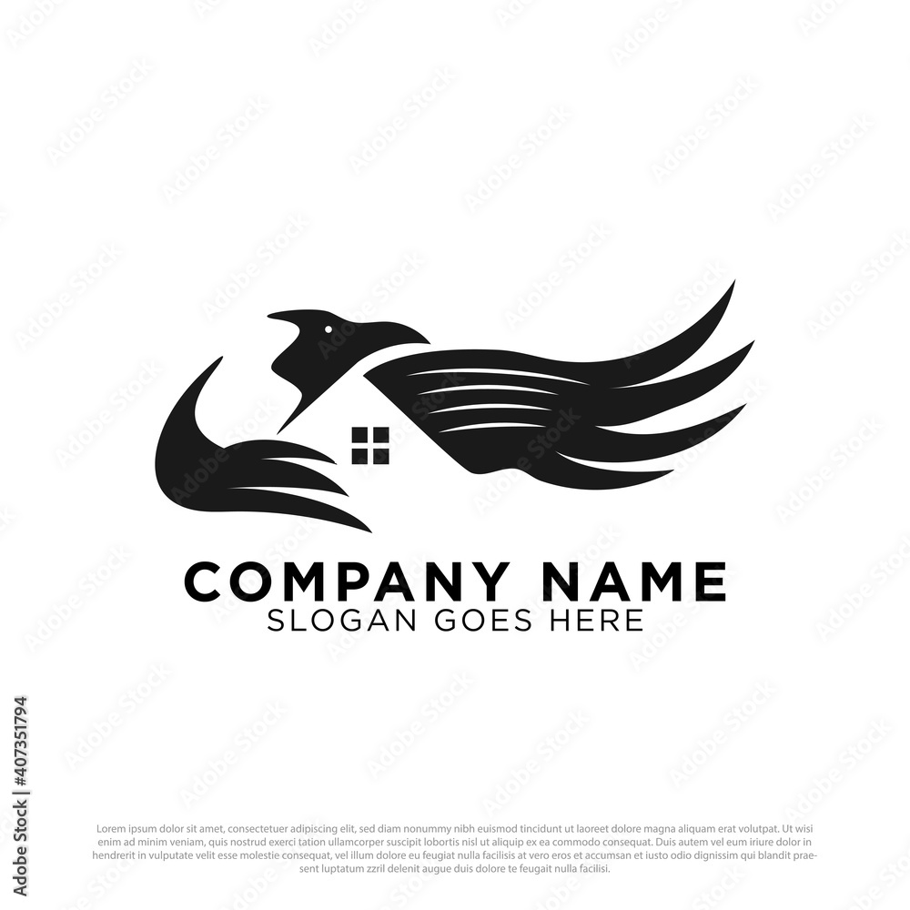Fototapeta premium Eagle House Silhouette logo design inspiration, best for construction building real estate logo template