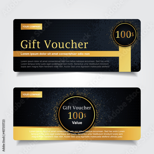 Collection of luxury gift cards and invitations with elegant gold element decoration. Vector layout design template can use for company business voucher, ticket, coupon shop in holiday