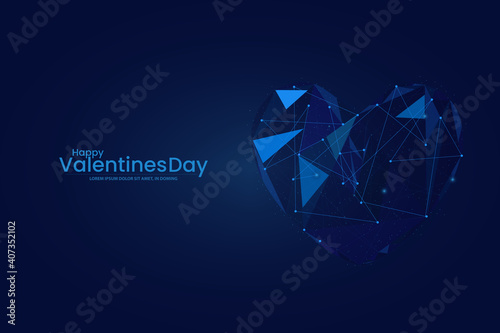 illustration of Happy Valentine's day background. Low poly wireframe Happy Valentine's day heart background. Digital Vector illustration. Abstract polygonal