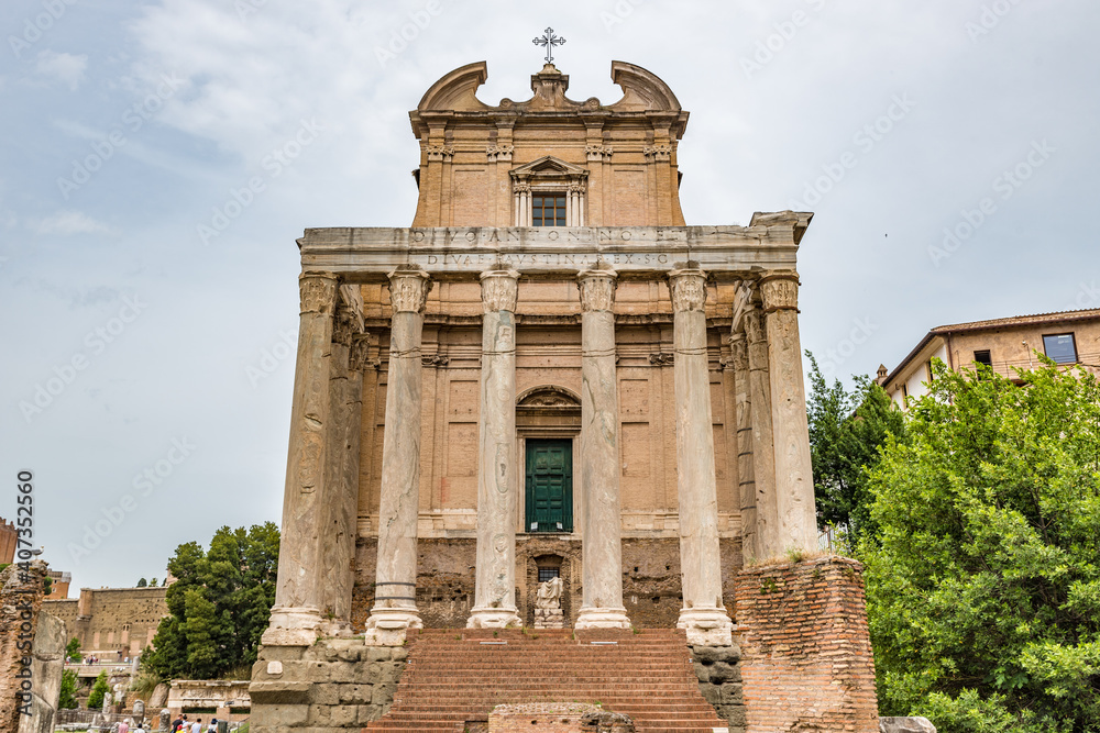 Tempio di Antonino e Faustina at the Roman Forum in Rome, Italy