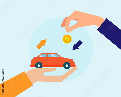 Hands of men with money buying or renting a new car 