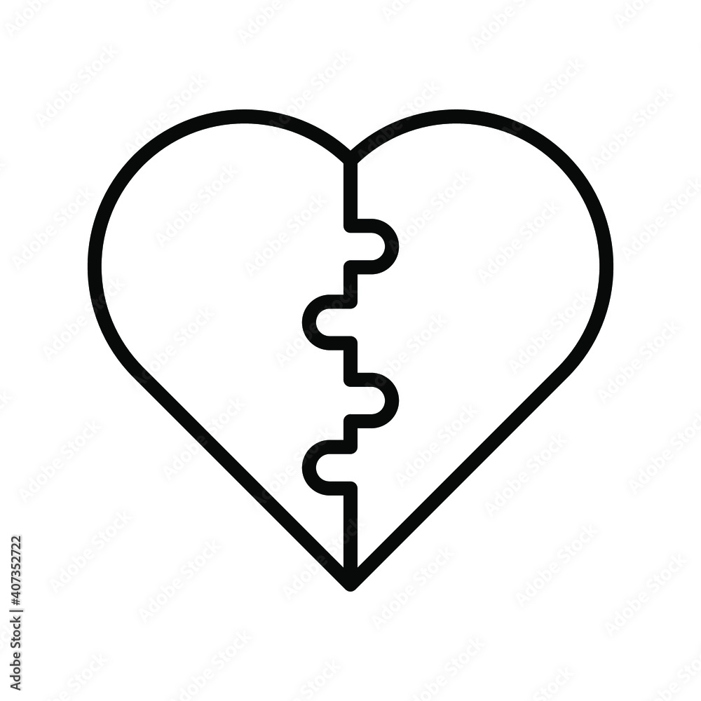 Puzzle heart vector, Valentine and love related line style icon on white background Puzzle heart vector, Valentine and love related line style icon on white background