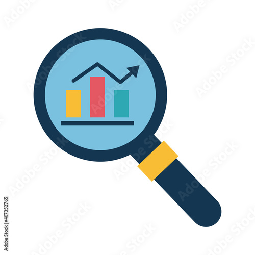 infographic bars chart in lupe flat style icon vector design