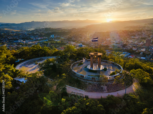 Sunset with Flag of Honduras in Tegucigalpa photo