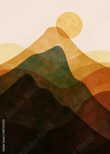 Abstract berglandschap, minimalistisch design. Abstracte waterkleur. vector achtergrond illustratie.