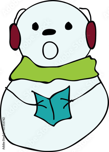 snowman caroling in scarf and ear muffs vector illustration isolated singing