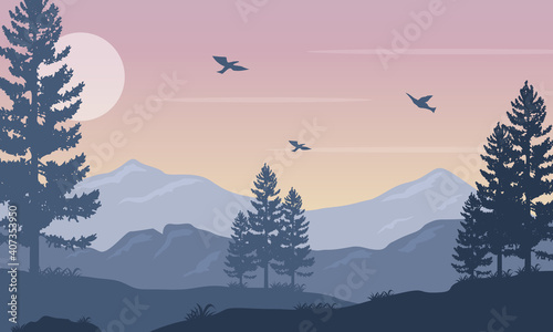 Soothing afternoon atmosphere with very nice natural scenery. Vector illustration