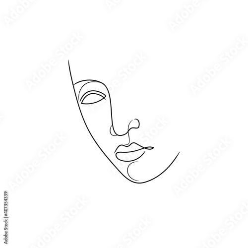 Portrait of a woman's face in line art style. Vector illustration.