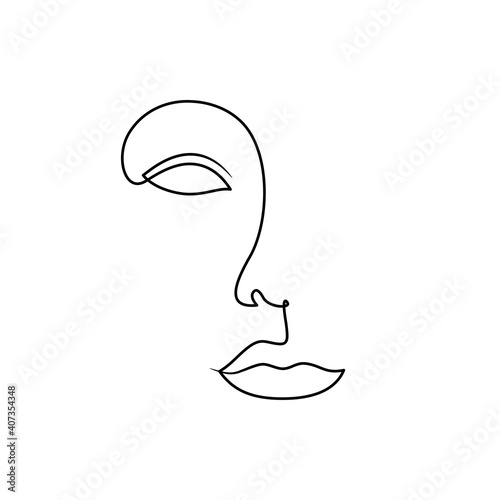 Portrait of a woman's face in line art style. Vector illustration.